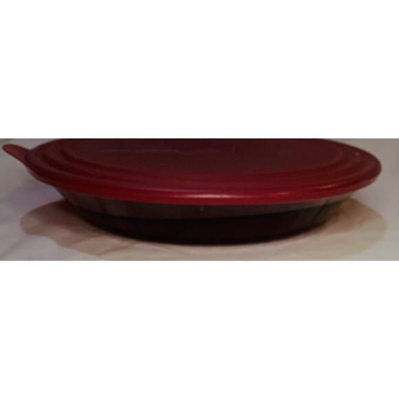 Tupperware Sheerly Elegant Red Round Platter Ruby Seal Clear 10" Serving Plate - Picture 3 of 11